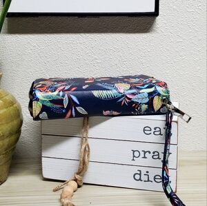 Wristlet Navy Tropical Floral Bats & Parrots Phone Wallet
